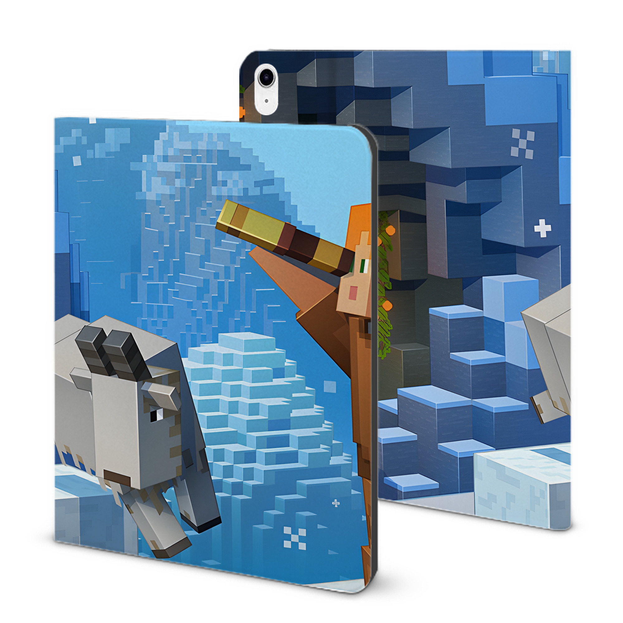 （画像用） マインクラフト ブロックの世界 Minecraft MC Block world IPad ケース ブック型 PUレザー TPU 耐衝撃 軽量 薄型 ペン収納なし 全面保護 IPad 各モデル対応